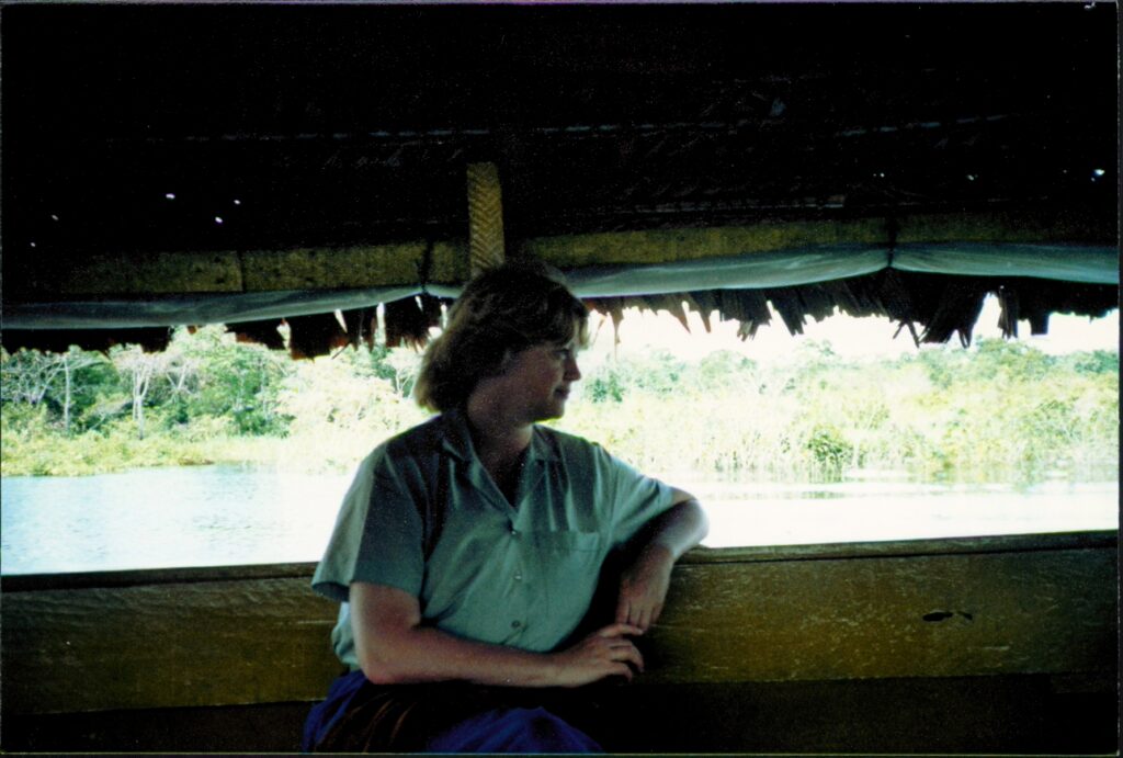 Me in an Amazon River water taxi in Iquitos, Peru