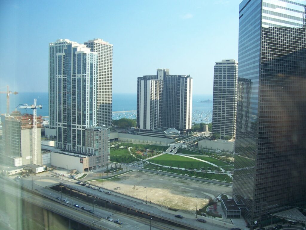 View of Chicago, Illinois, from our high-rise hotel room