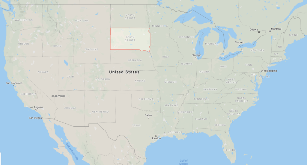 Map of US with South Dakota outlined